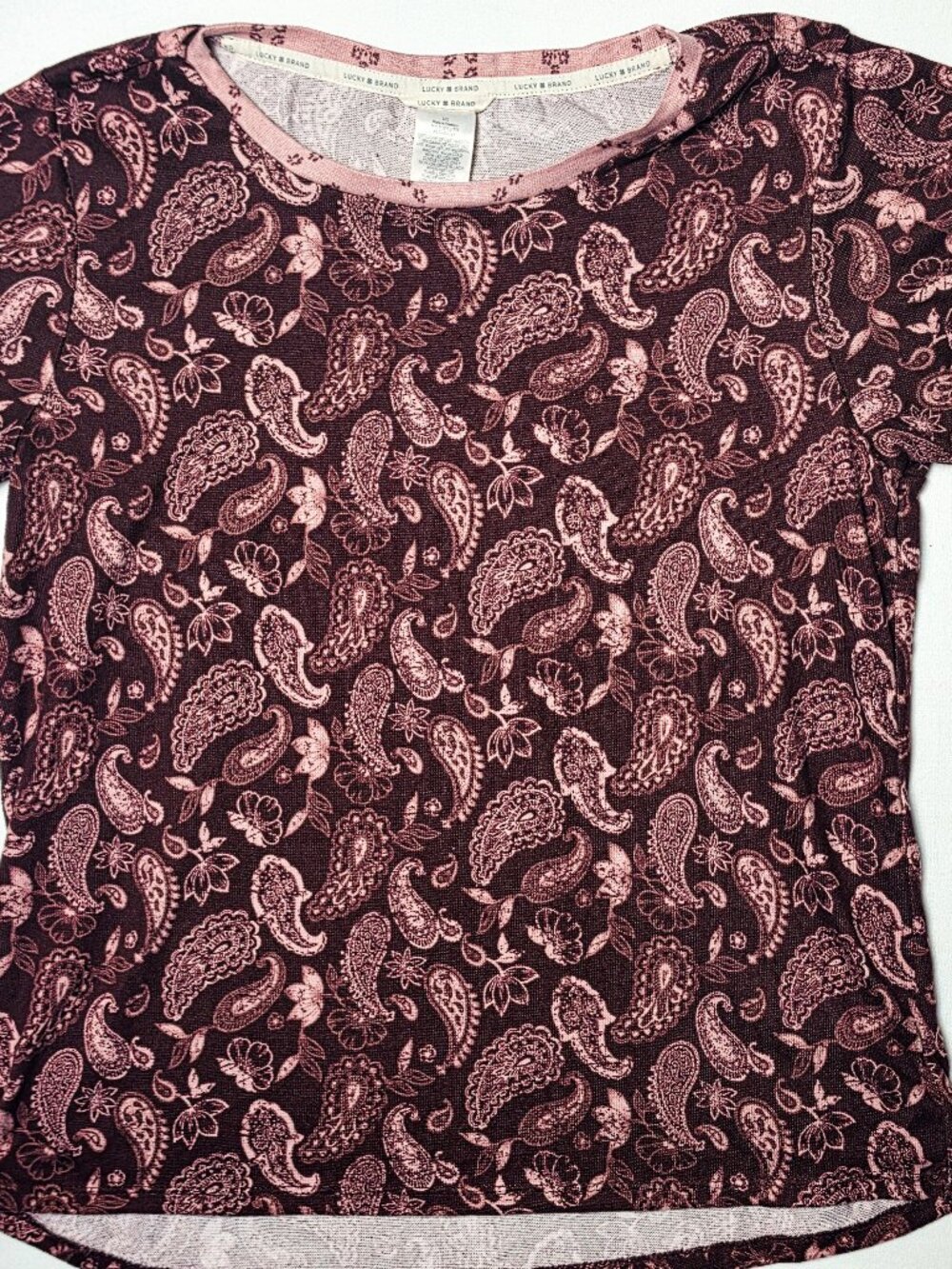 Large Lucky Brand paisley Print Short sleeve shirt top womens
